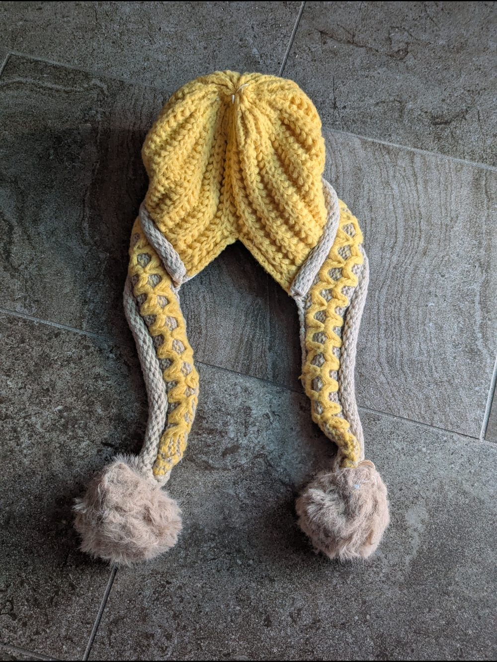 Yellow Knit Earflap Hat with Pom-Pom